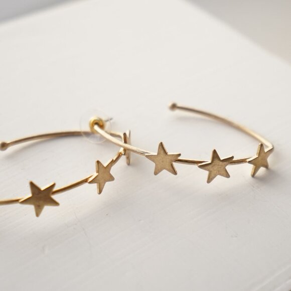 4/$25 Triple Star Hoop Earrings Gold - Picture 2 of 3